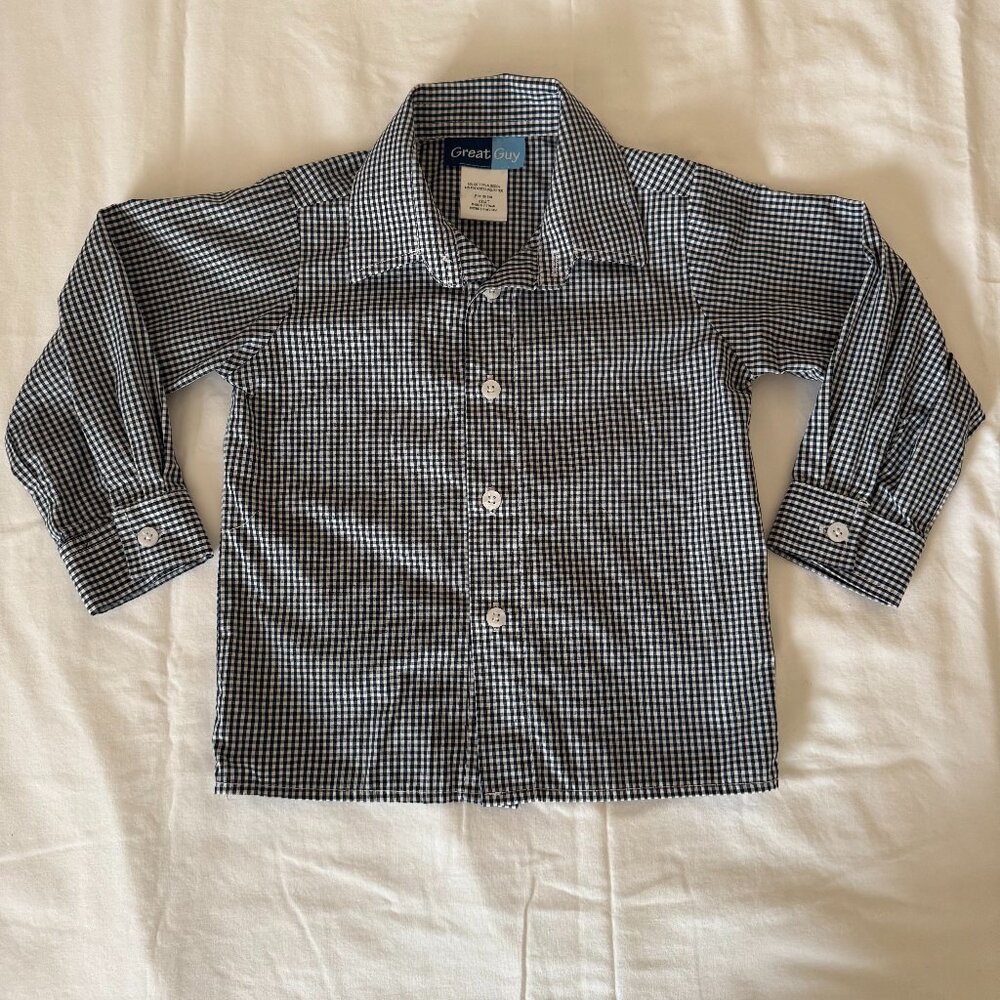 Great Guy 4T boys navy and white plaid long sleeve button up shirt dress shirt